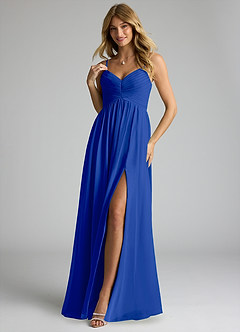 Azazie Alia Bridesmaid Dresses Royal Blue A-Line Pleated Chiffon Dress image3