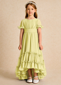 Azazie Kass Flower Girl Dresses Lemon Sorbet A-Line Pleated Chiffon Dress image4