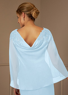 Azazie Carmela Mère de la mariée Robes Robe Fourreau en Mousseline de soie Dentelle Bleu Ciel image7