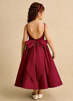 Azazie Babs Blumenmädchenkleider Ballkleid Plissee Matte Satin Kleid Burgunderrot image6