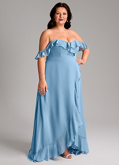 Azazie Lyra Bridesmaid Dresses Steel Blue A-Line Chiffon Convertible Dress image13