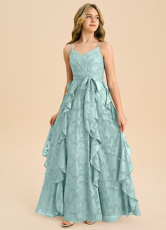 Azazie Peyton Junior Vestido de Neblina de Devorado Floral de Corte en A con Plisado image4