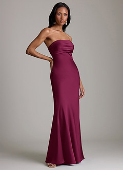 Azazie Saylor Bridesmaid Dresses Red Plum Mermaid Strapless Stretch Satin Dress image4
