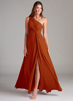 Azazie Brooke Bridesmaid Dresses Paprika A-Line One Shoulder Chiffon Dress image3