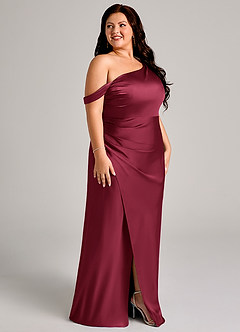 Azazie Madelyn Bridesmaid Dresses Burgundy Mermaid One Shoulder Stretch Satin Convertible Dress image12