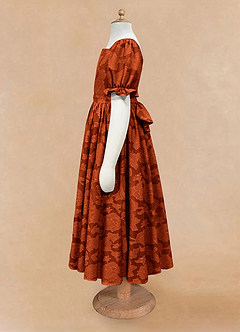Azazie Joss Flower Girl Dresses Paprika A-Line with Sleeves Floral Burnout Dress image6