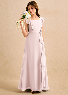 Azazie Soso Girls Formal Flower Girl Dresses Blushing Pink A-Line Pleated Chiffon Dress image4