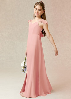 Azazie Everett Junior A-Linie Chiffon Kleid Rosettenrosa image3