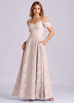 Azazie Marley Final Sale Blushing Pink A-Line Off the Shoulder Floral Burnout Convertible Dress image1