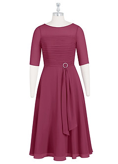 Azazie Naomi Mother of the Bride Dresses Mulberry A-Line Boatneck Pleated Chiffon Dress image11