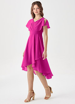 Azazie Graciela Junior Fuchsia A-Line Pleated Chiffon Dress image1