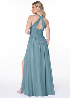 Azazie Jaclyn Bridesmaid Dresses Moody Blue A-Line Pleated Chiffon Dress image6