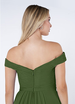 Azazie Audrianna Bridesmaid Dresses Olive A-Line Off-The-Shoulder Gathered Chiffon Convertible Dress image6