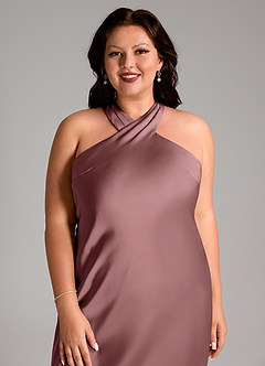 Azazie Doretta Bridesmaid Dresses Vintage Mauve Mermaid Pleated Stretch Satin Dress image11