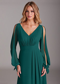 Azazie Matilda Bridesmaid Dresses Peacock A-Line Long Sleeve Chiffon Dress image6