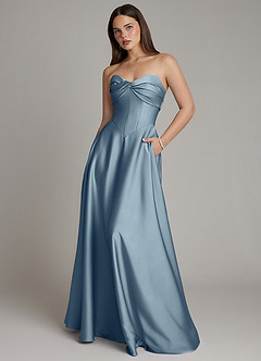 Azazie Meleena Bridesmaid Dresses Dusty Blue A-Line Strapless Stretch Satin Dress image1
