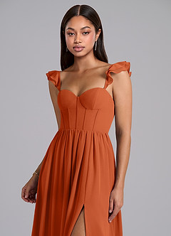 Azazie Denisse Brautjungfernkleider A-Linie Gestreift Chiffon Kleid Gebranntes Orange image6