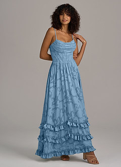 Azazie Lettie Bridesmaid Dresses Steel Blue A-Line Corset Floral Burnout Dress image3