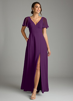 Azazie Kimber Bridesmaid Dresses Grape A-Line Flounce Sleeve Chiffon Dress image4