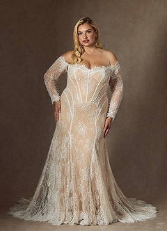 Azazie Katherine Vestidos de novia Vestido de Blanco Diamante Champán de Tul de Corte Sirena con Vestidos sin tirantes image1