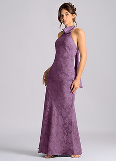 Azazie Velli Vestidos de damas de honor Vestido de Glicinia de Devorado Floral de Corte Sirena con Cuello Alto image6