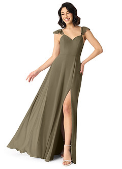 Azazie Everett Bridesmaid Dresses Willow Green A-Line V-neck Ruched Chiffon Dress image1