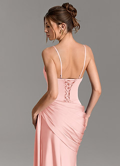 Azazie Zorah Vestidos de damas de honor Vestido Rosa Empolvado de Satén Elástico de Corte Sirena Convertible con Corsé image2