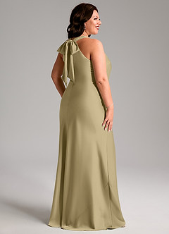 Azazie Doretta Bridesmaid Dresses Moss Green Mermaid Pleated Stretch Satin Dress image7