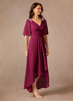 Azazie Pascual Mother of the Bride Dresses Burgundy A-Line Pleated Chiffon Dress image5