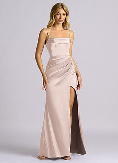 Azazie Auden Jurken voor bruidsmeisjes Converteerbaar Jurk van Stretch Satijn met Kolom Off the Shoulder Blozend Roze image3