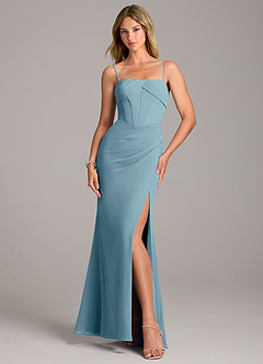 Azazie Chantel Final Sale Moody Blue Sheath Strapless Chiffon Convertible Dress image5