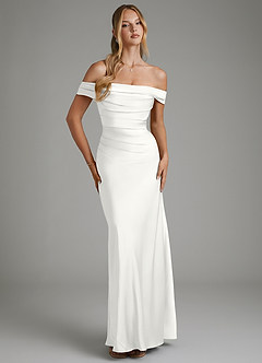 Azazie Hayden Vestidos de damas de honor Vestido Blanco de Satén Elástico de Corte Sirena con Corsé image1