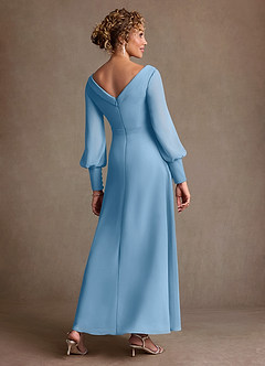 Azazie Paterson Abiti per la Madre della Sposa Abito A-Line in Chiffon Plissettato Blu Acciaio image2