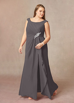 Azazie Yarrow Mother of the Bride Dresses Steel Grey A-Line Pleated Chiffon Dress image9