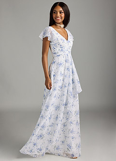 Azazie Omari Bridesmaid Dresses Blue Cottage Floral A-Line Chiffon Dress image3