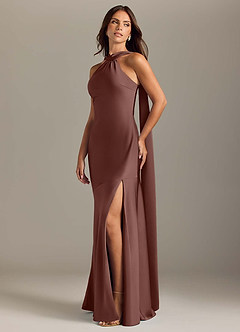 Azazie Kinsley Bridesmaid Dresses Espresso Mermaid Side Slit Stretch Satin Dress image3