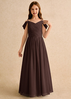 Azazie Chelo Girls Formal Robe Demoiselle D'honneur Fillette Robe Trapèze en Mousseline de soie Plissée Ganache image5