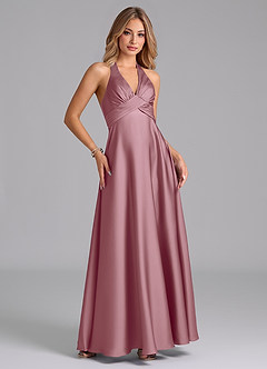 Azazie Tessie Bridesmaid Dresses Vintage Mauve A-Line Pleated Stretch Satin Dress image4