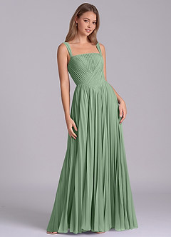 Azazie Mina 신부 들러리 드레스 A라인 주름진 쉬폰 바닥 길이 드레스 image5