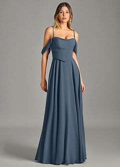 Azazie Chelsey Vestidos de damas de honor Vestido de Neptuno de Gasa de Corte en A Convertible con Vestidos sin tirantes image3