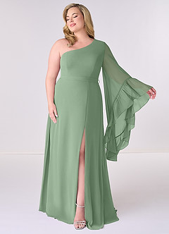 Barbie ♥ Azazie Bridesmaid Dresses Matcha A-Line Long Sleeve Chiffon Dress image7