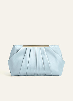 front Matching Color Metallic Satin Pleated Clutch