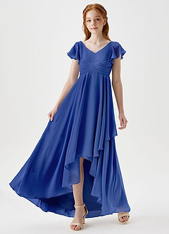 Azazie Caria Junior Royal Blue A-Line Pleated Chiffon Dress image5