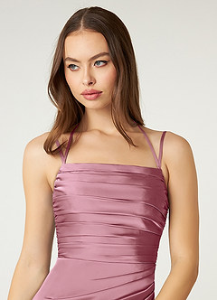 Azazie Desi Bridesmaid Dresses Vintage Mauve Sheath Halter Corset Stretch Satin Dress image6