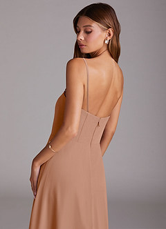 Azazie Wren Bridesmaid Dresses Champagne Rose A-Line Side Slit Chiffon Convertible Dress image8