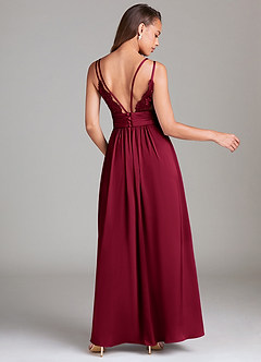 Azazie Maren Allure Bridesmaid Dresses Burgundy A-Line Lace Stretch Satin Dress image5
