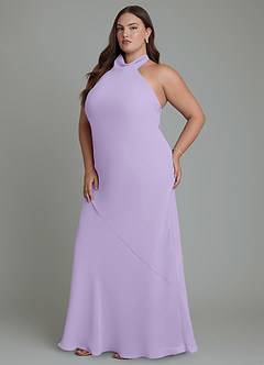Azazie Velli Vestidos de damas de honor Vestido Lila de Gasa de Corte Sirena con Cuello alto image12