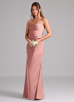Azazie Lucille Vestidos de damas de honor Vestido de Rosetón de Satén Elástico de Corte Sirena Convertible con Sin tirantes image3