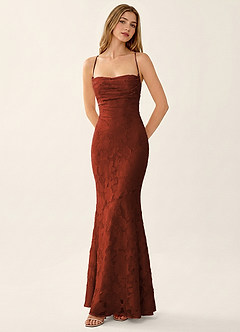 Natasha Burnt Umber Jacquard Corset Mermaid Prom Dress image3