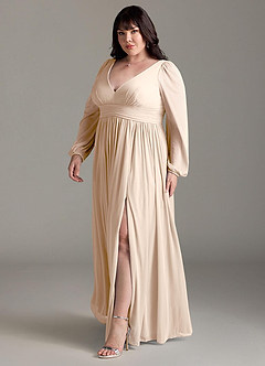 Azazie Norah Brautjungfernkleider A-Linie Lange Ärmel mit V-Ausschnitt Chiffon Kleid Alabaster Weiß image11